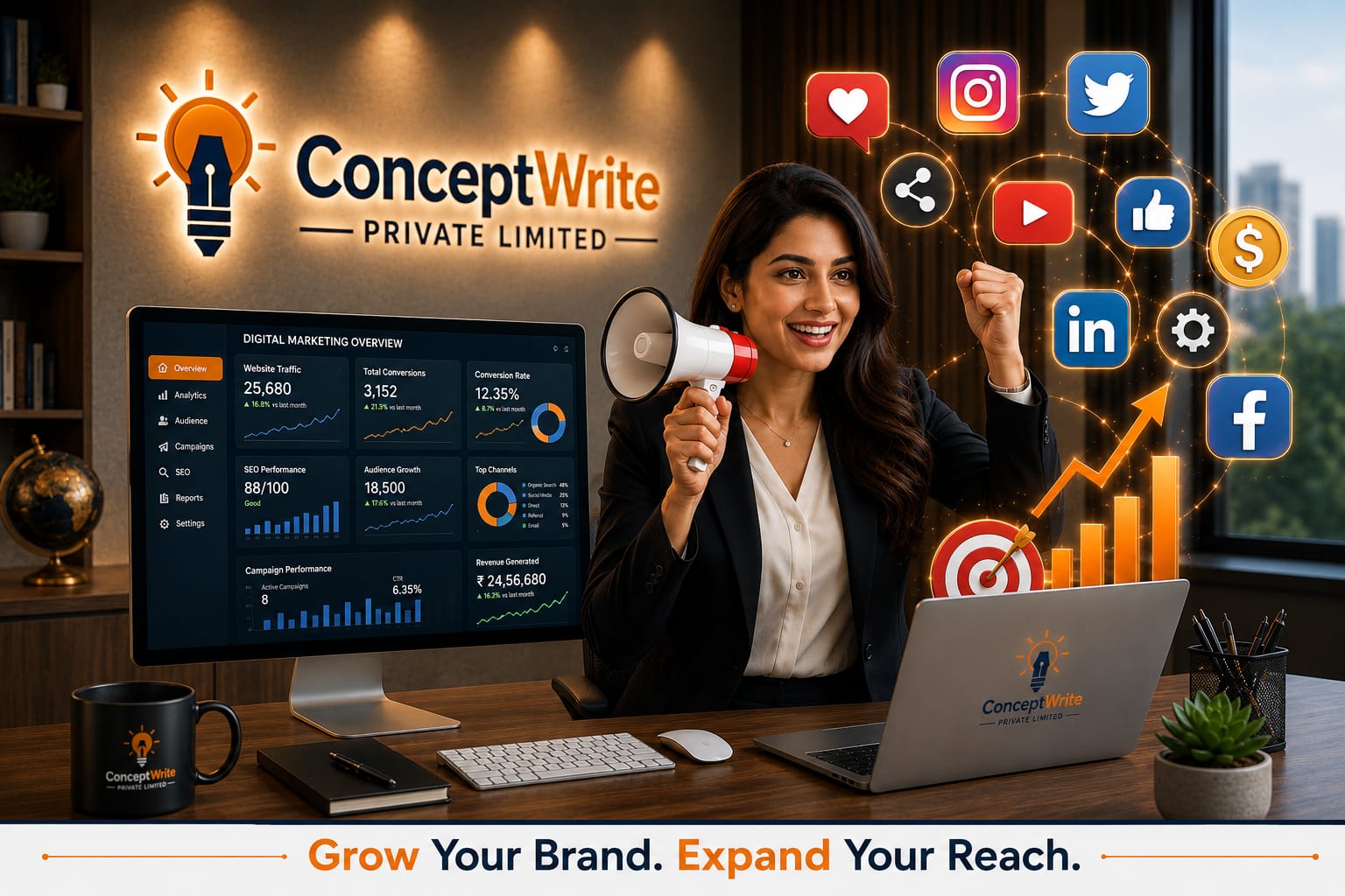 Digital marketing analytics dashboard illustration