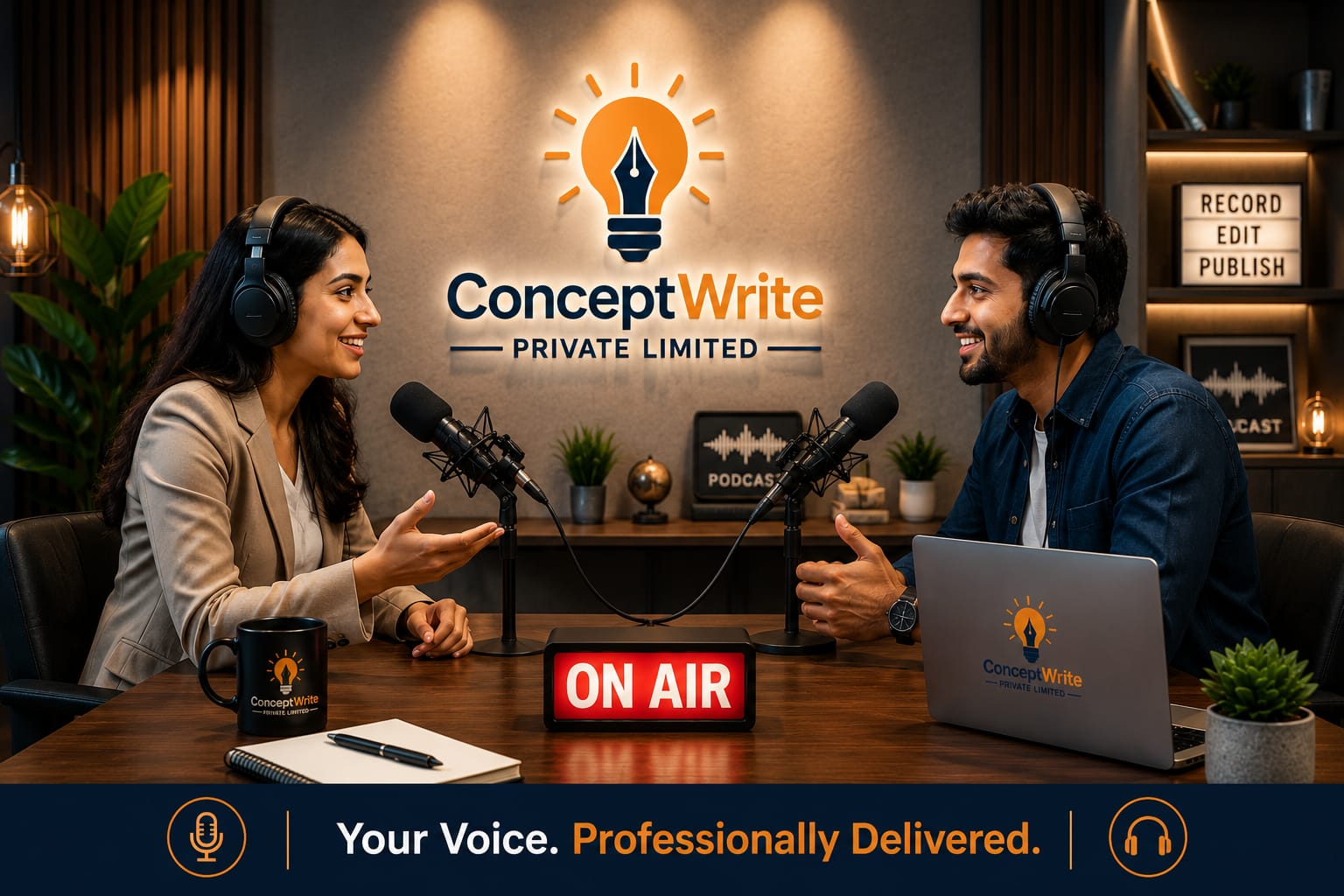 Podcast production studio illustration
